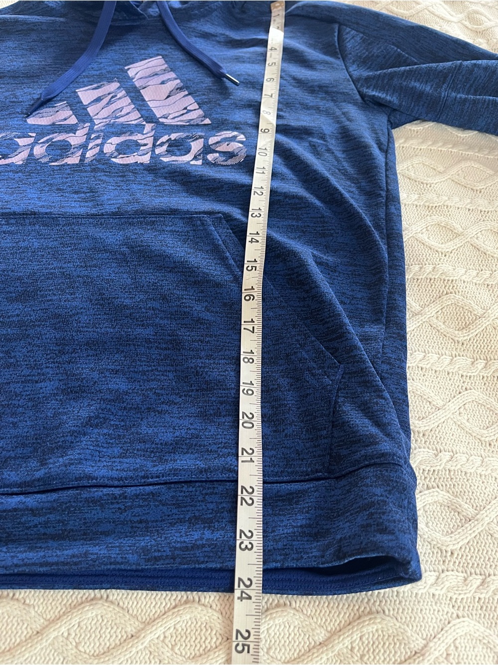 adidas Unisex Blue Hooded Logo Sweatshirt Finger Holes Long Sleeve Size Medium - Picture 3 of 16